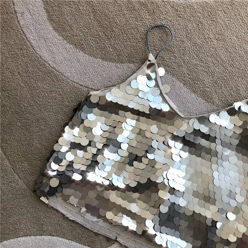 2018 Летний Новый Винтаж Сексуальная bling Блестки v образным вырезом без рукавов