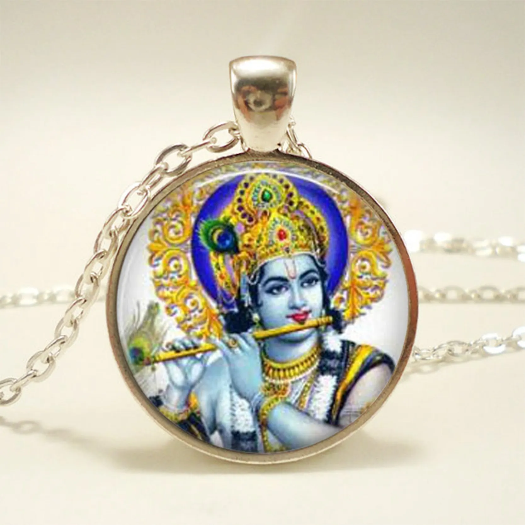 Ожерелье с амулетом Krishna и Radha подвеска серебряного цвета Lakshmi ожерелье Hinduism Shiva