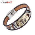 Прямая поставка, лидер продаж, модный браслет с 12 знаками Зодиака для мужчин и женщин, застежки из нержавеющей стали, браслет из натуральной кожи, мужские ювелирные изделия