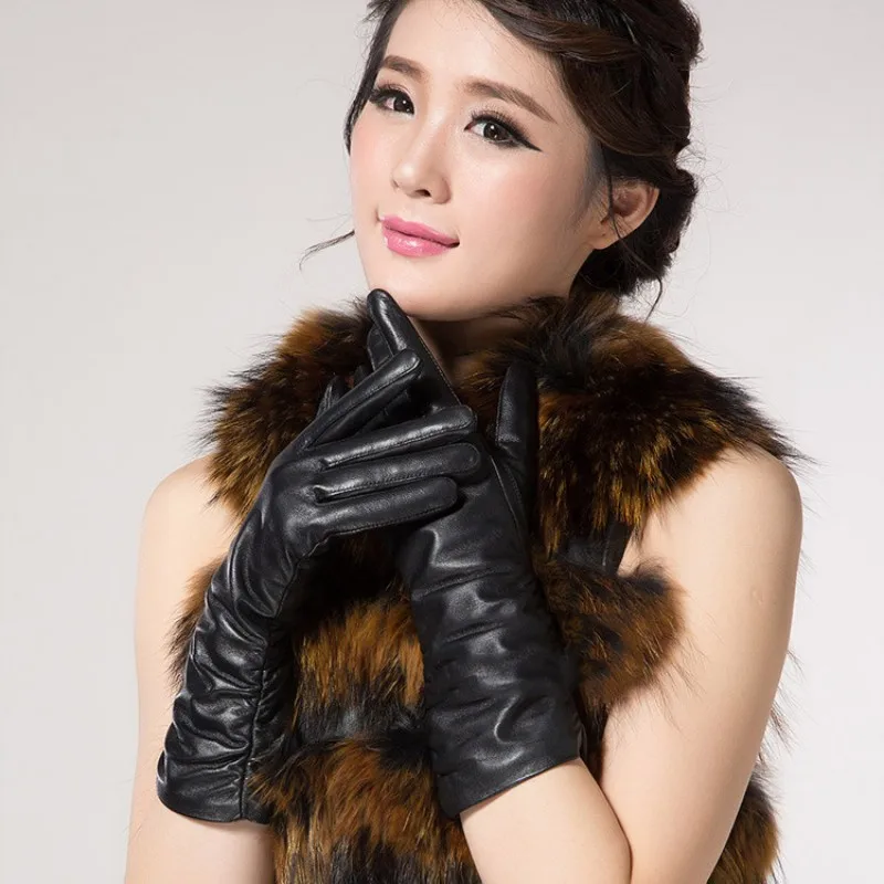 

2021 High Quality Gloves Genuine Leather Solid Gloves Fashion OL Motorcycle Gloves Black Driving Guantes Invierno
