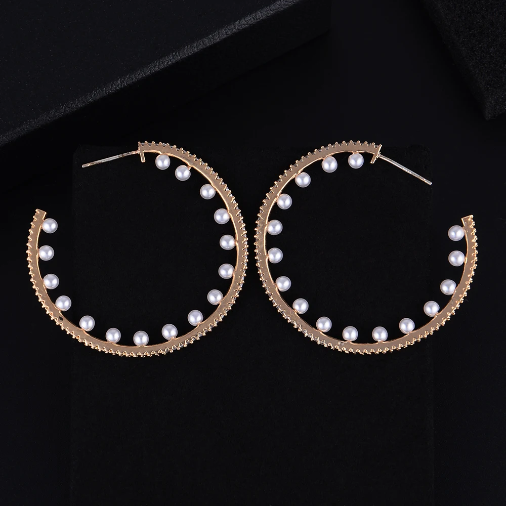 

missvikki Romantic Luxury Pearls Hook Stud Earrings for Women Bridal Wedding Engagement Jewelry Cubic Zirconia Ladies Gift