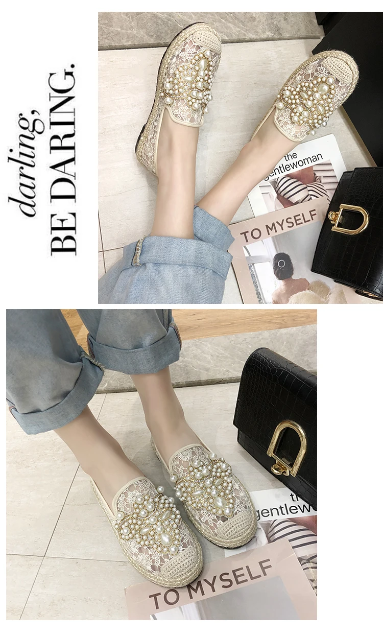 LazySeal/летние женские лоферы с круглым носком; Espadrilles; обувь из сетчатого материала с перламутровым верхом и кружевом; удобная женская обувь из пеньки; слипоны; zapato mujer