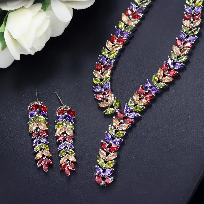 Женский комплект ювелирных изделий ожерелье и серьги из фианита в нигерийском