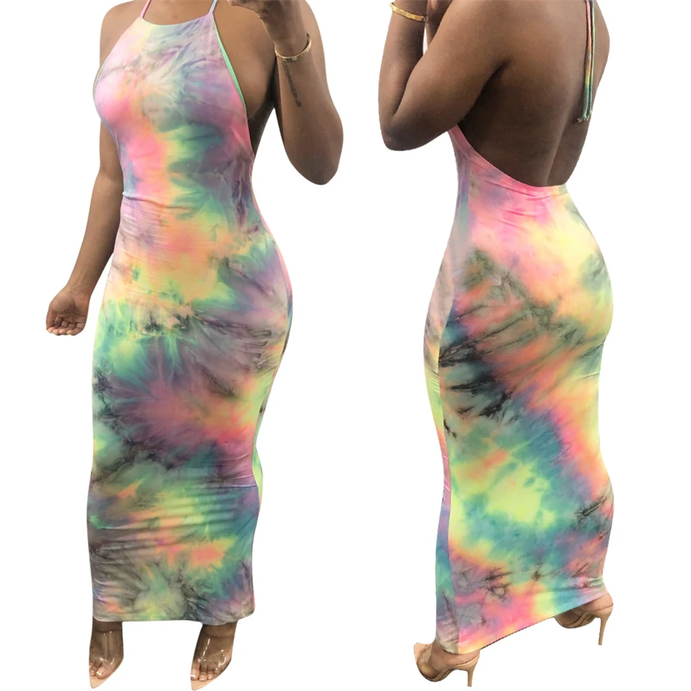 Весна 2019 Популярные пикантные Женский Галстук окрашенная печати длинное платье