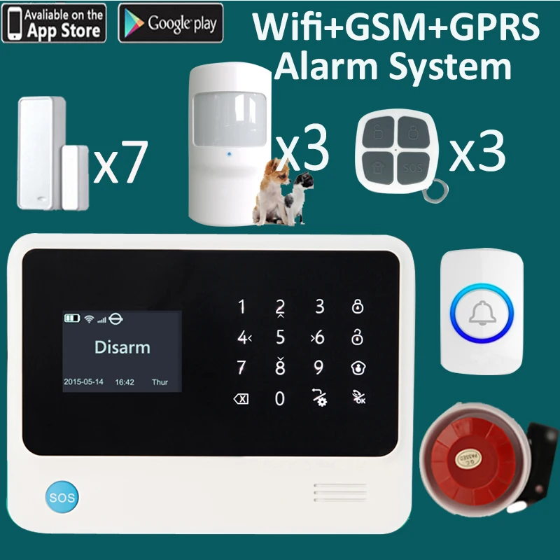 7 языков меню 99 беспроводных зон LCD gsm wifi сигнализация окно открыть + обнаружение