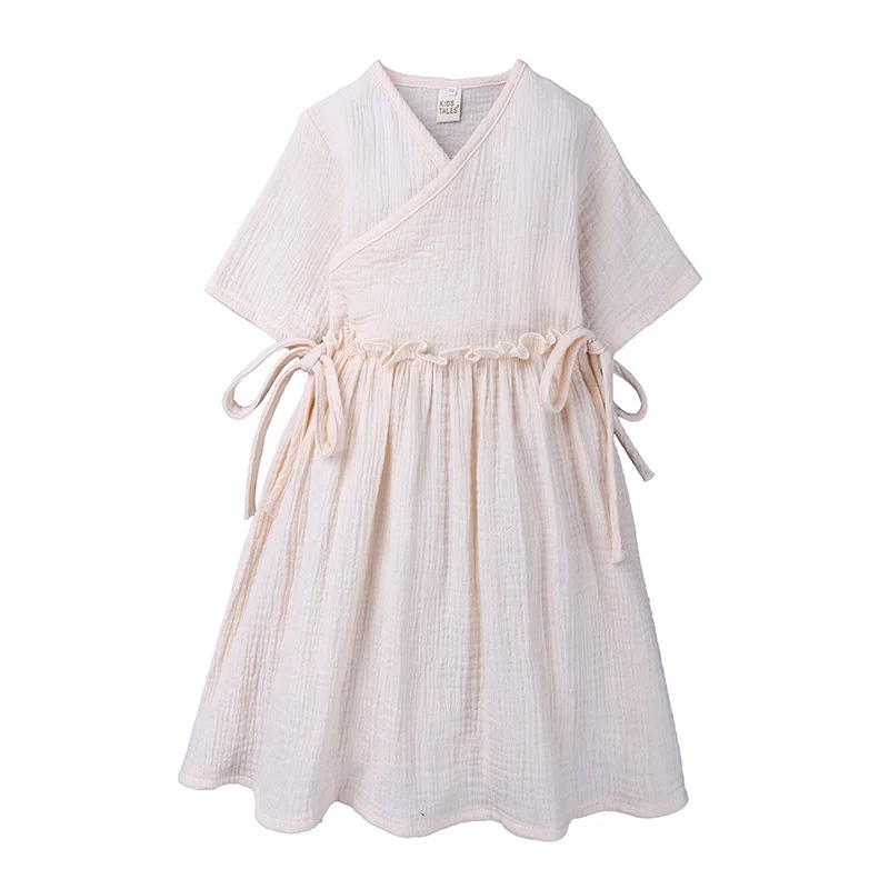 2019 Summer Baby Girl Dress Loose Ruffles Cotton Linen short Sleeve Teens Dresses Casual Kids Outfits Princess Children Clothing | Детская