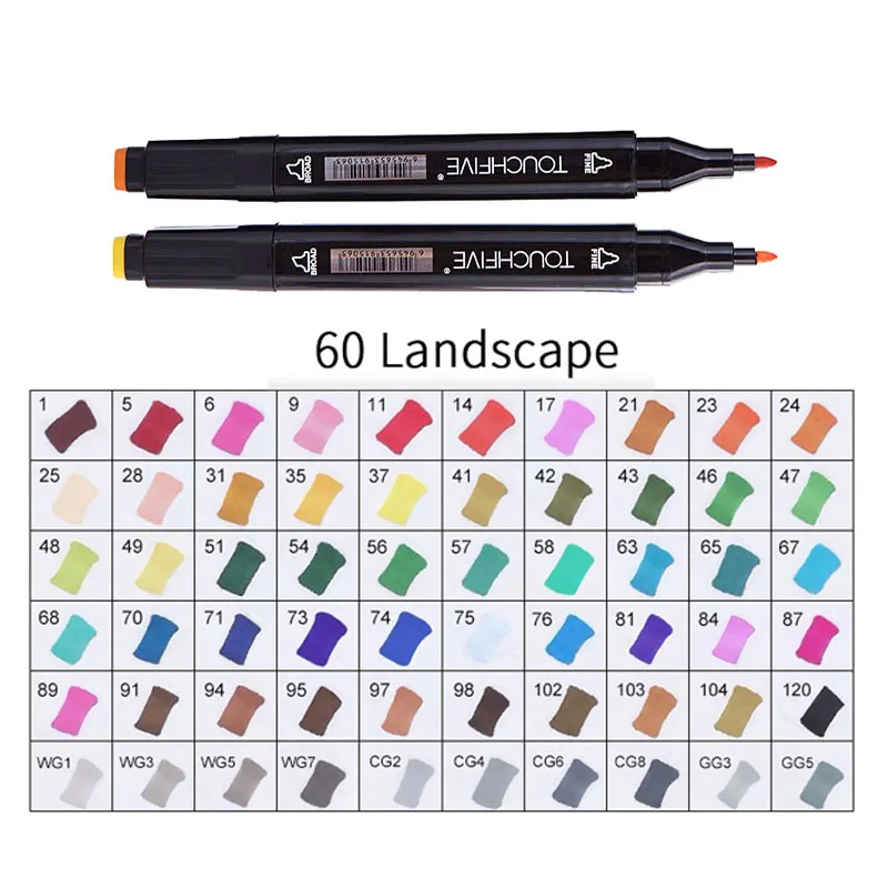 BLACK-60LANDSCAPE TOUCHFIVE 168 цветов художественные Маркеры Набор ручек с двойной головкой ручка для рисования манга маркер для окрашивания выдвижных ящиков поставки Студенческая ручная краска - Цвет: BLACK-60LANDSCAPE