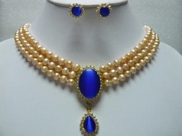 Жемчуг и нефрит/колье с опаловой подвеской серьги набор&gt ^&gt 18K позолоченные часы