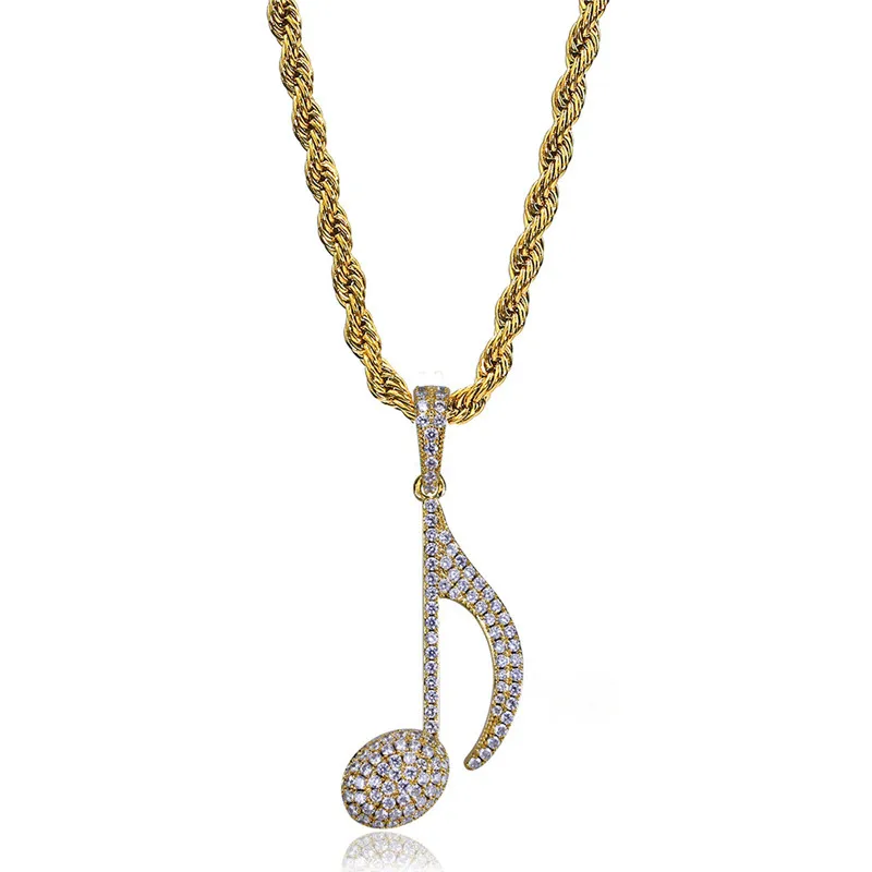 

OMYFUN Factory Sell Musical Necklace Hiphop Men Jewelry 3A CZ Iced Pave Personalized Pendants & Necklaces Gold Color Accessory
