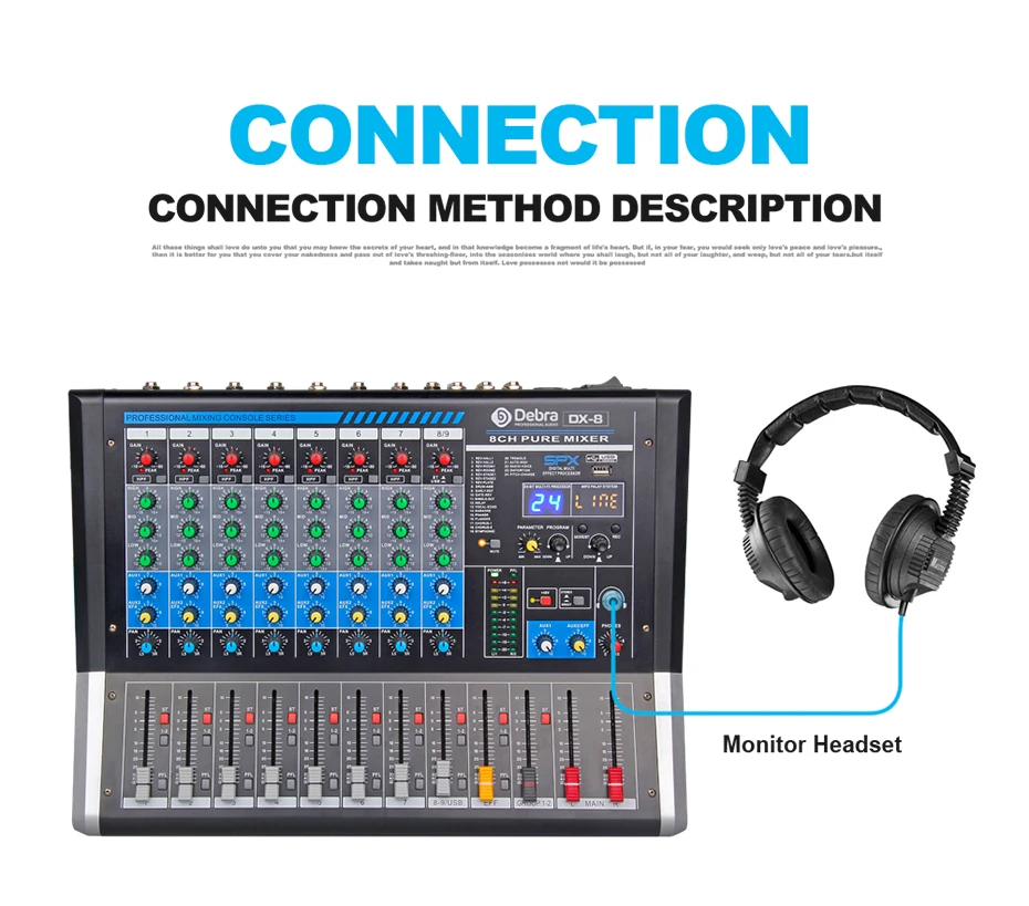 Дебра аудио MD-8 8-ми канальный аудио dj микшер контроллер звуковая карта с 24 DSP эффект, включающим в себя гарнитуру блютус и флеш-накопитель USB XLR Jack Aux Вход