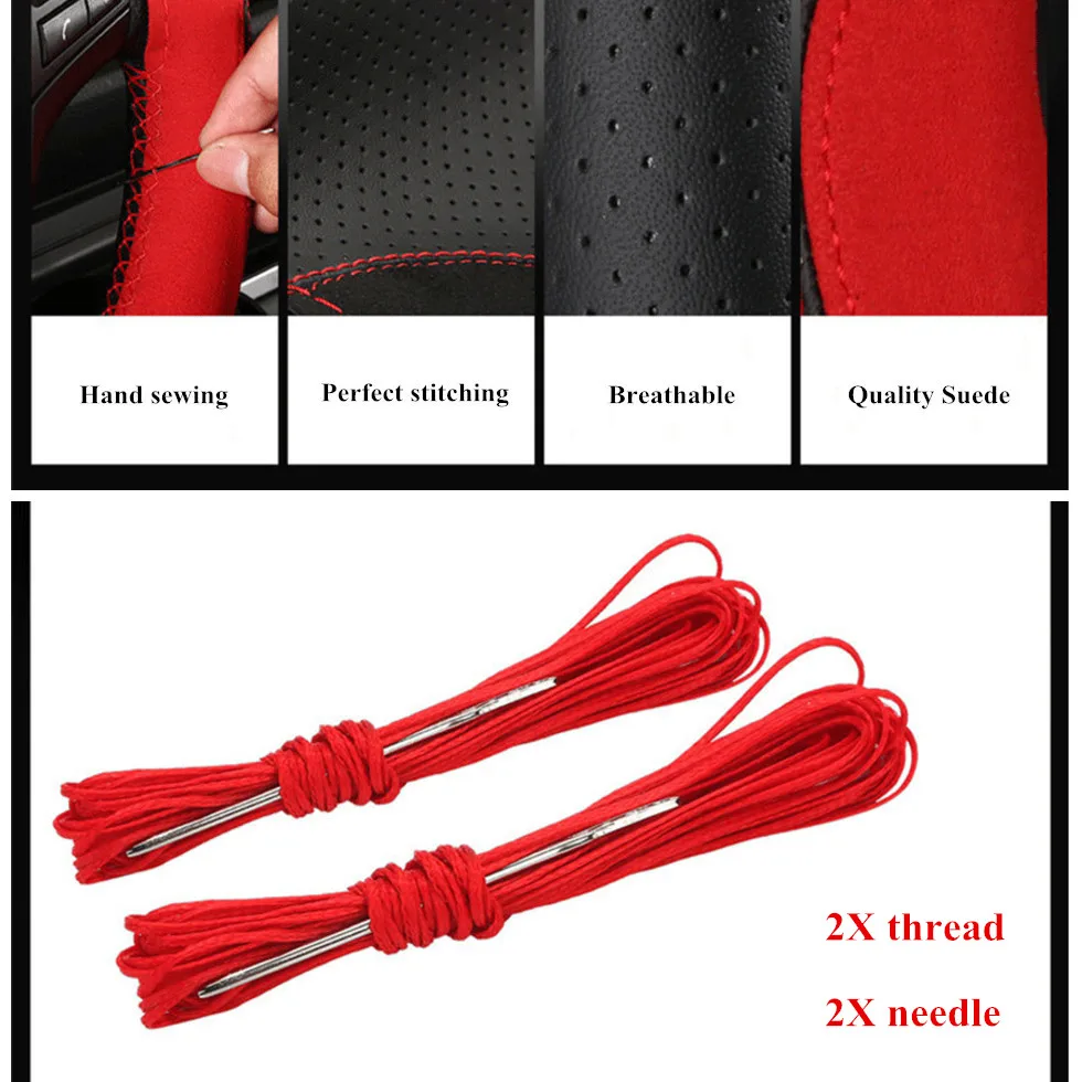 Suede Leather Car Steering Wheel Cover Soft Anti slip Steering-Wheel Braid With Needle Thread Interior Accessories 15 inch | Автомобили и