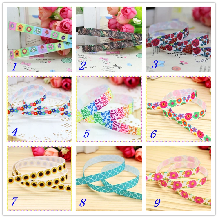 

3/8'' Free shipping flowers camo quatrefoi printed grosgrain ribbon hair bow headwear party decoration wholesale OEM 9mm D165