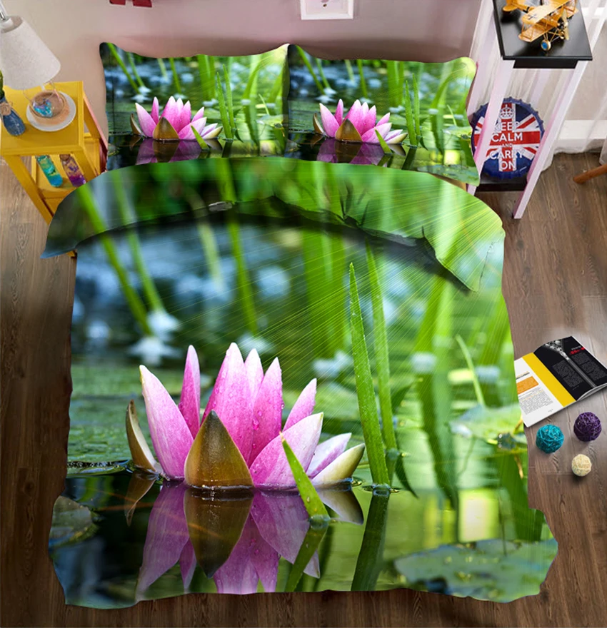 

Luxury duvet cover bedding sets California king 3D Bedding SetLotus decorate Twin Full Queen bed sheet Pillowcase bed cover