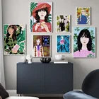 Модная ретро винтажная Картина на холсте с изображением девушки растения скандинавские постеры и принты настенные картины для декора гостиной