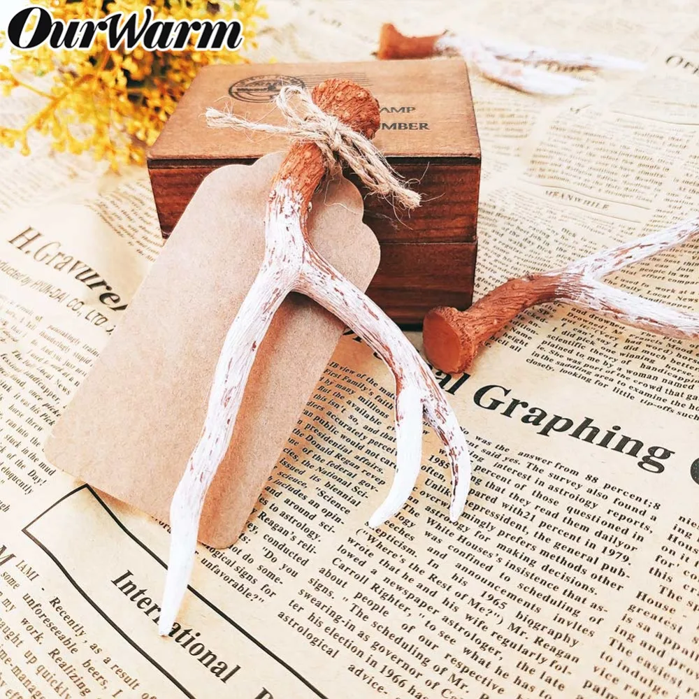 OurWarm 12 шт. деревенский рога Свадебные сувениры мешковины бирки рога бутонни кантри свадебный подарок для гостей украшения стола