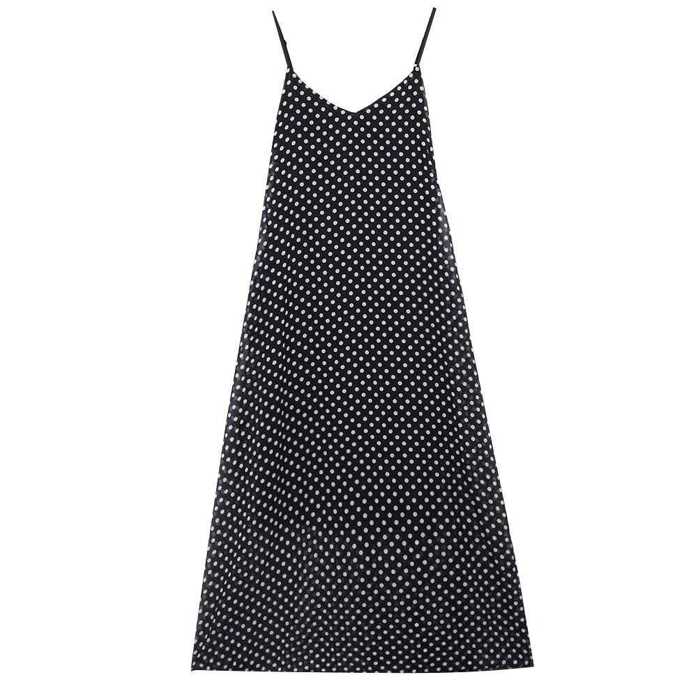 

Women arrival Black Summer Boho Dress Beach Wear Sleeveless Chiffon Strap Polka Dot Ladies Long Maxi Party Beach Dress