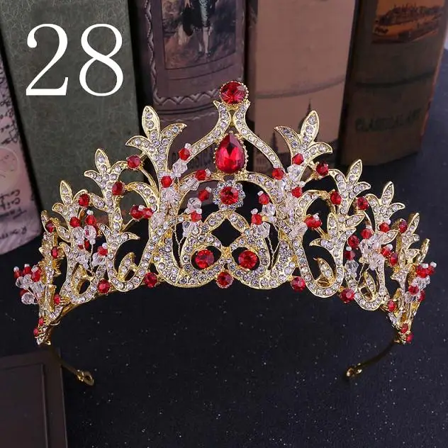 28 Винтажная королевская принцесса диадема и короны свадебная диадема украшения для волос для женщин розовый синий кристалл украшения для волос - Окраска металла: 28