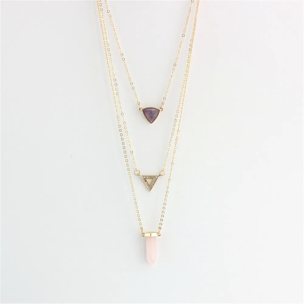 ENZE Free shipping Fashion new powder SPAR exquisite three layers of natural stone Mosaic geometric necklace | Украшения и