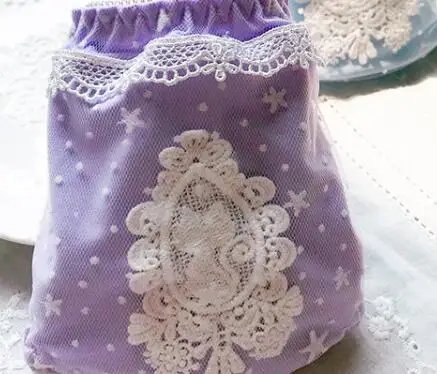 Purple Новое поступление реальное фото M L XL молочный шелк милые Лолита Kawaii вышивка трусики нижнее белье трусики WP571 - Цвет: Purple