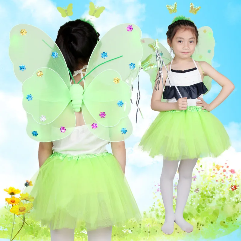 Бесплатная доставка четыре комплекта детских костюмов с крыльями бабочки и