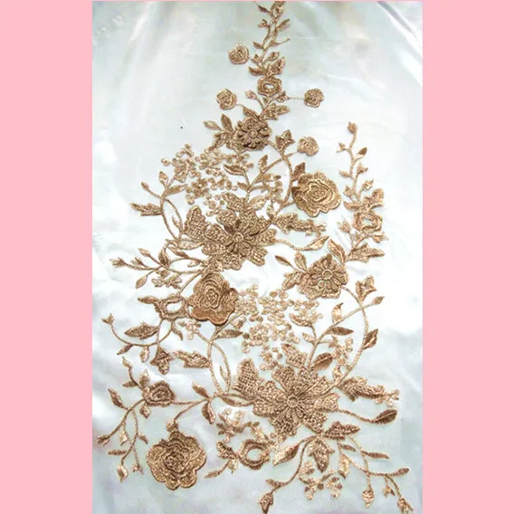 Очень красивая вышивка матовая Золотая Цветочная аппликация гипюровые