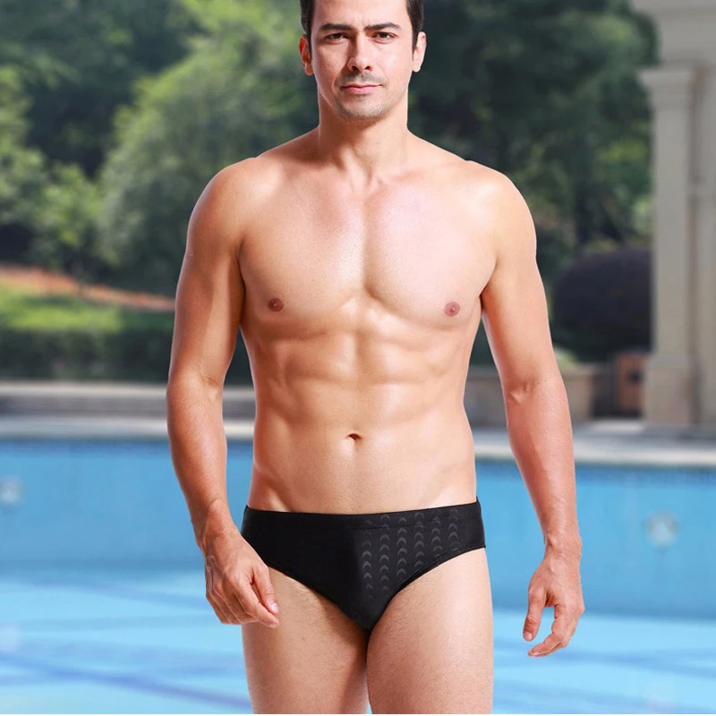 Короткий Мужской купальник большого размера черный с Акульей кожей треугольный