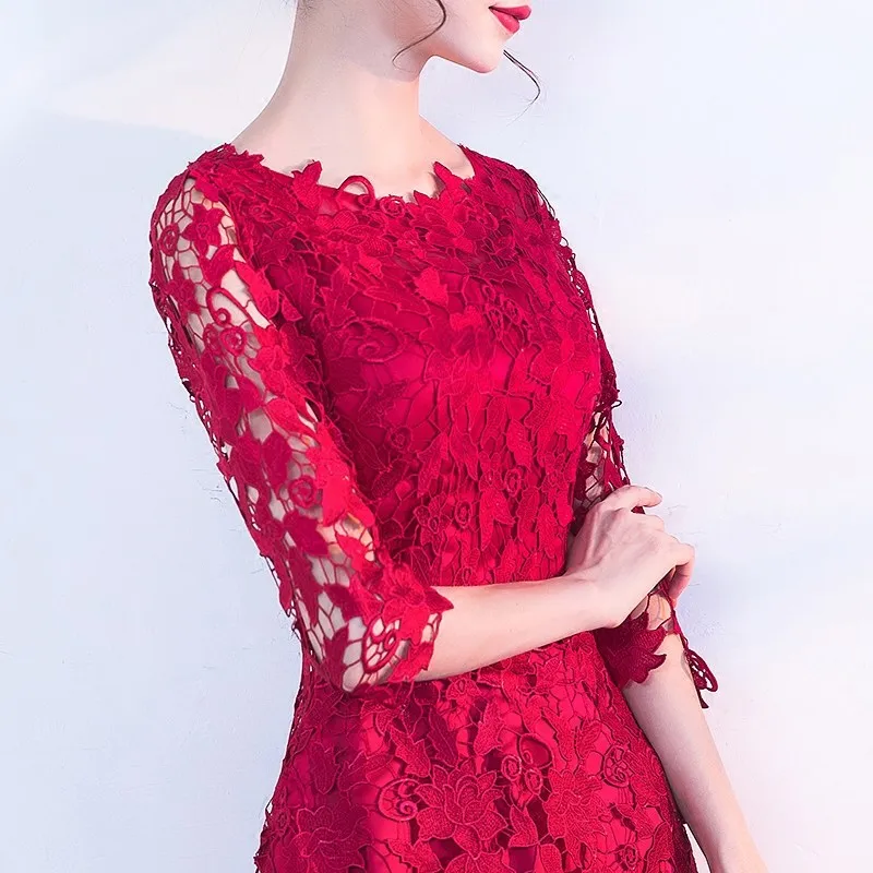 Вышивка красное китайское платье Qipao сексуальная Cheongsam платья Повседневное Для женщин кружева традиционные Вечернее Vestido восточные свадебные туфли