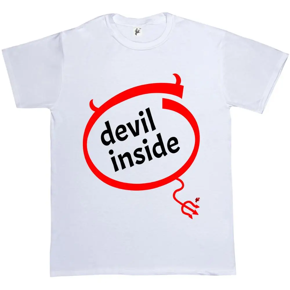 Льняные Рубашки Шеи Экипажа Новинка Короткие Мужские Дьявол Внутри Забавный Nerd