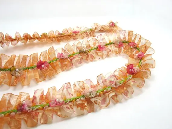 Плиссированная отделка | Цветочная w Rococo шифоновая с принтом Омбре 1 1/2 дюйма