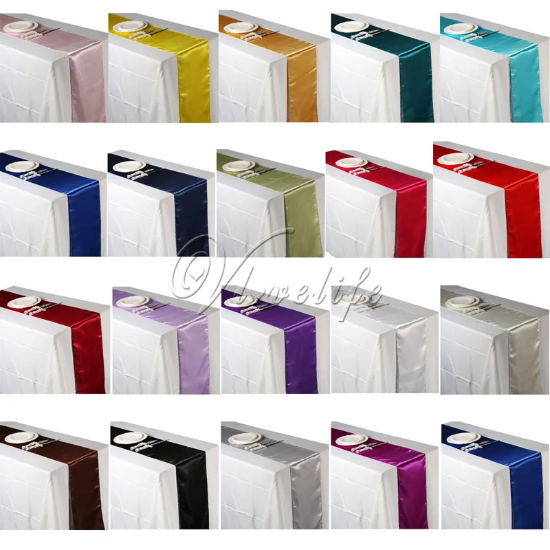 Бесплатная доставка 10 шт белые атласные настольные дорожки 12 &quotx 108&quot Свадебные