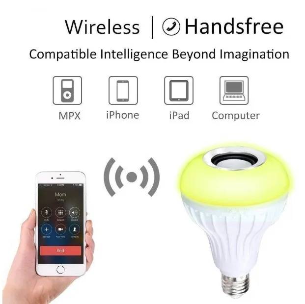 E27 Беспроводной Bluetooth Динамик+ 12 Вт RGB лампа светодиодный светильник 110 В 220 умный светодиодный свет Музыка Аудио плеер с пультом дистанционного управления Управление