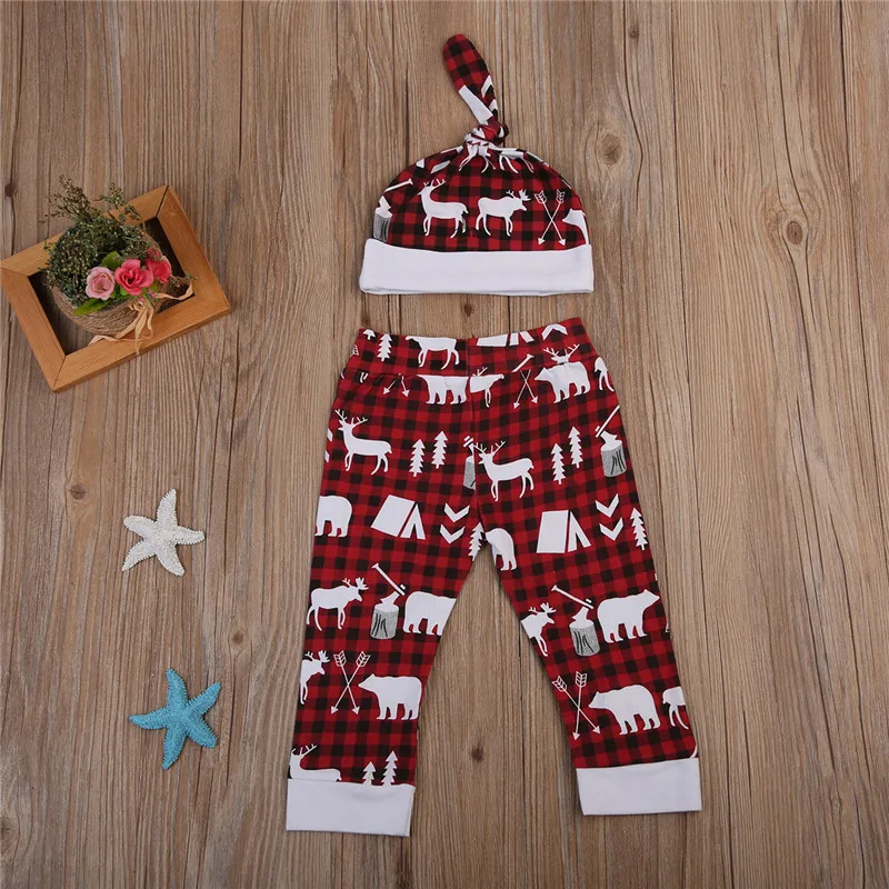 Brand New Christmas 3pcs Set Newborn Infant Baby Boy Girl Best Gift Ever Romper Pants Elk Print Beanie Hat Outfits Clothes USA | Детская