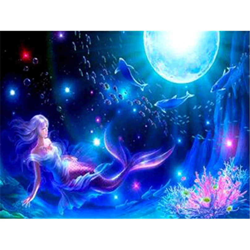 Алмазная мозаика сделай сам алмазная вышивка луна Русалка картина 3d квадратная