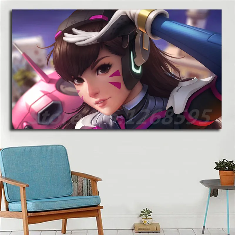 Overwatchs Girl Heroes D.VA художественный настенный холст плакаты с принтами настенные