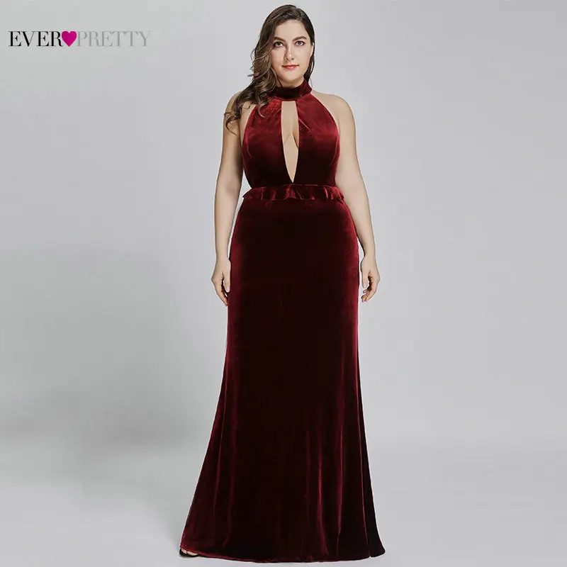 Новогоднее сексуальное бархатное длинное вечернее платье Ever Pretty EP07180 Холтер v-образный вырез велюровое рождественское вечернее платье с оборками платья