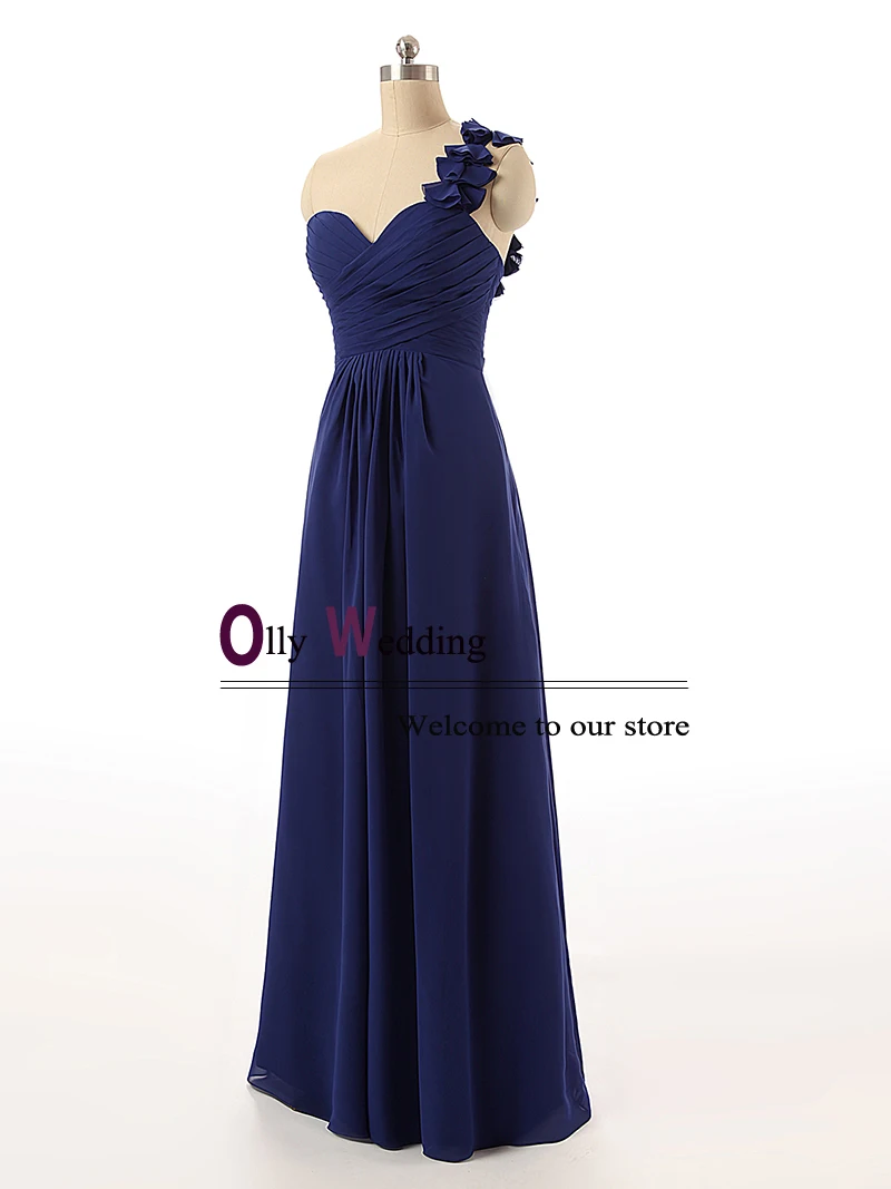 Шифоновое платье подружки невесты на одно плечо ярко голубого цвета Вечерние