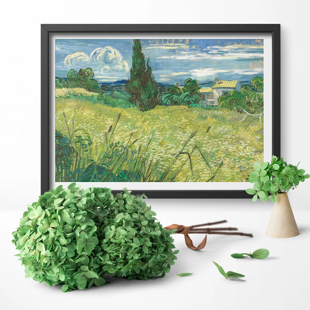 Художественный постер картина принты зеленый пшеничного поля с Cypress Винсента Ван