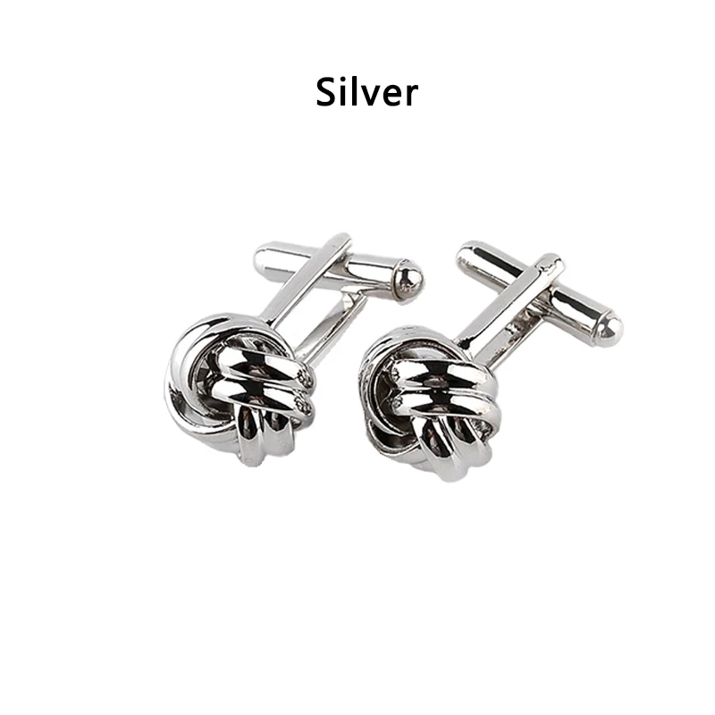 Silver Модные Оригинальные мужские запонки в французском стиле с узелком; цвет золотистый, серебристый, черный; вечерние мужские запонки на пуговицах - Окраска металла: Silver