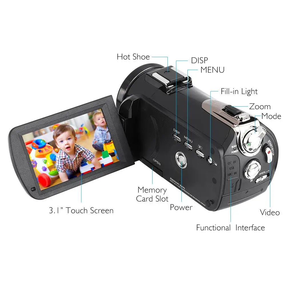 AC3-IPS wifi 13MP 30X Zoom 4K HD Цифровая видеокамера 3,1 ''сенсорный экран с широкоугольным объективом бленда микрофон