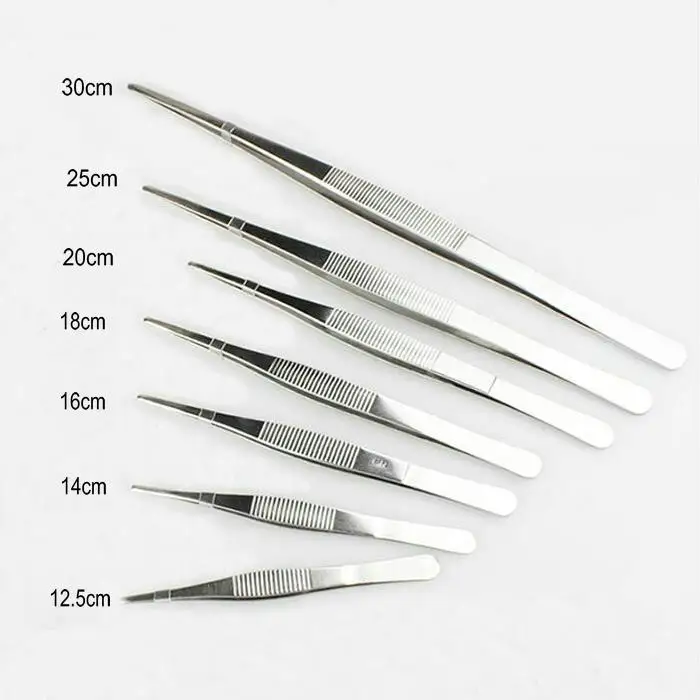 7pcs/set Thicken Stainless Steel medical straight Tweezers, round-head Surgical Tweezer 12.5/14/16/18/20/25/30cm for Laboratory