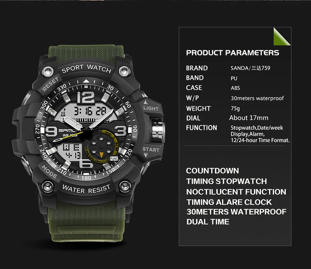 SANDA 2017 мужские спортивные часы светодиодный цифровые кварцевые наручные лучший