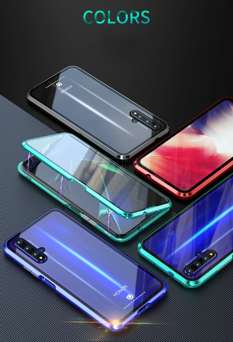 Чехол для huawei honor 20 Pro, Магнитный чехол 360, передний+ задний 9 H, чехол из закаленного стекла для honor 20 9X Pro, металлический бампер, противоударный