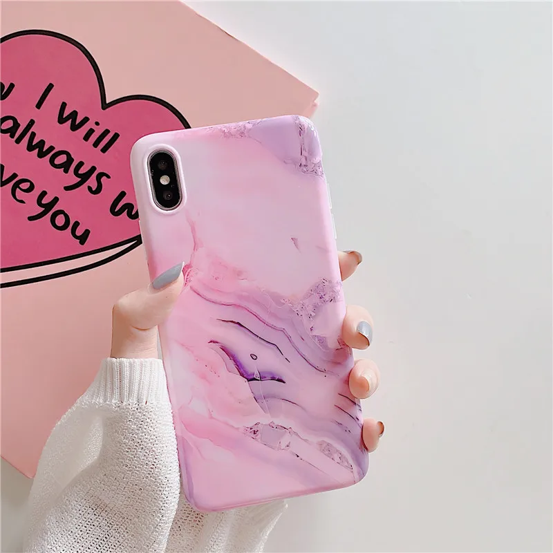 FLYKYLIN Purple Pink Marble Case For iphone 8 Plus 7 6 S 6S X XS Max XR Back Cover Glossy Soft IMD Silicon Phone Coque Cute Capa |