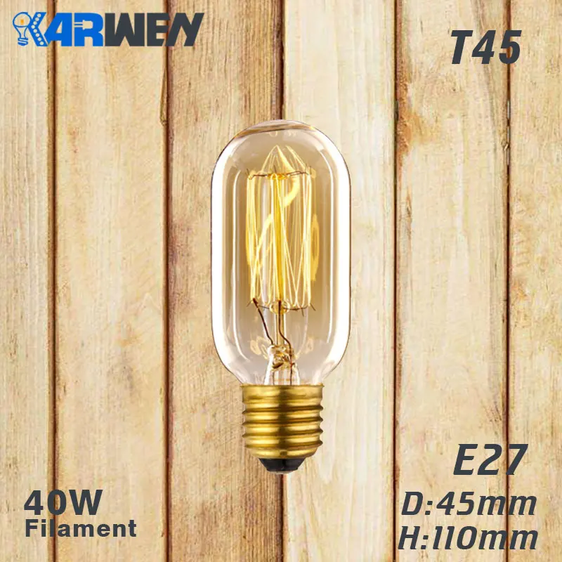 T45 filament Эдисон лампы E27 лампа накаливания Ретро лампа 40W 220V ST64 A19 T45 T10 G80 G95 Античная Винтаж лампа Эдисона лампа накаливания светильник лампочка - Цвет: T45 filament