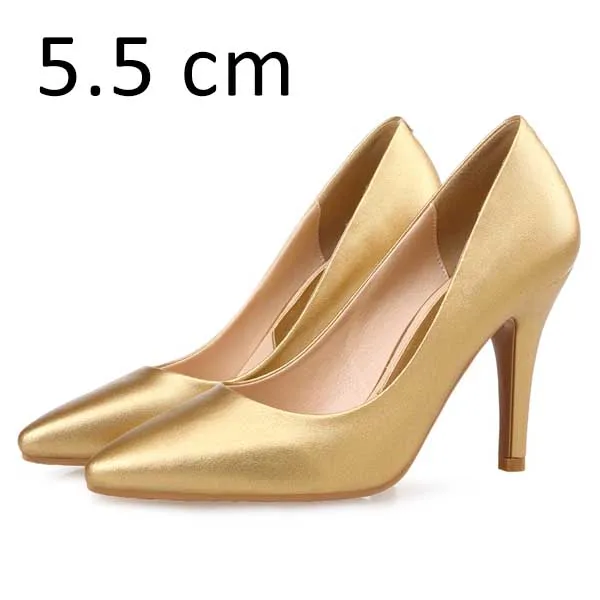 Gold Pumps 5.5cm Женские брендовые туфли-лодочки на высоком каблуке, с острым носком, на тонком каблуке, без шнуровки, офисные женские модельные туфли, женские однотонные туфли-лодочки размера плюс - Цвет: Gold Pumps 5.5cm