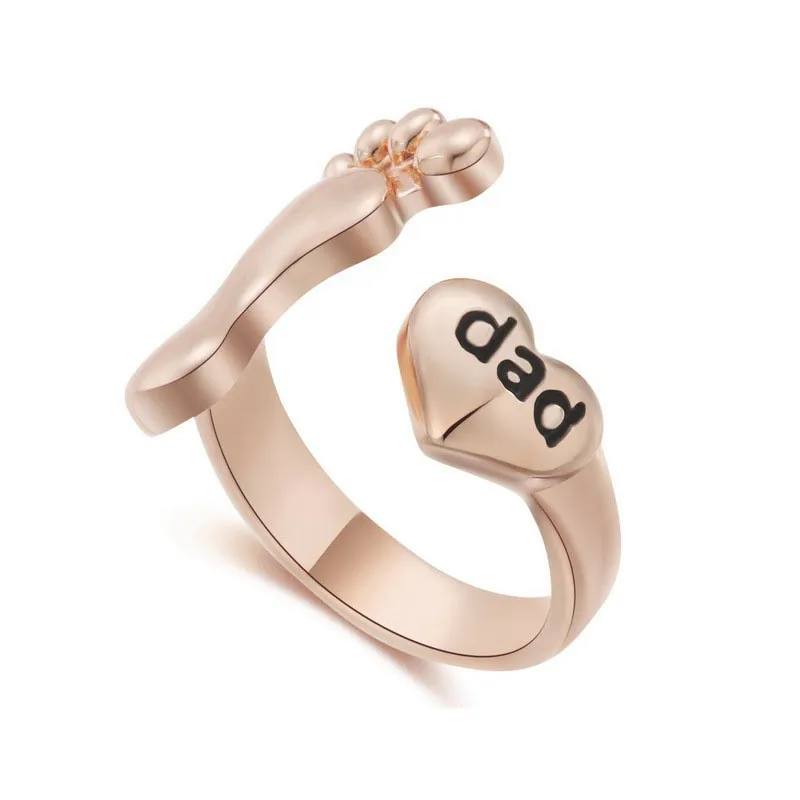 dad rose gold Новые креативные золотые Семейные буквы мама папа любовь ноги кольцо милый ребенок ноги и сердце Регулируемые кольца Anel Ювелирные изделия Подарки - Цвет основного камня: dad rose gold