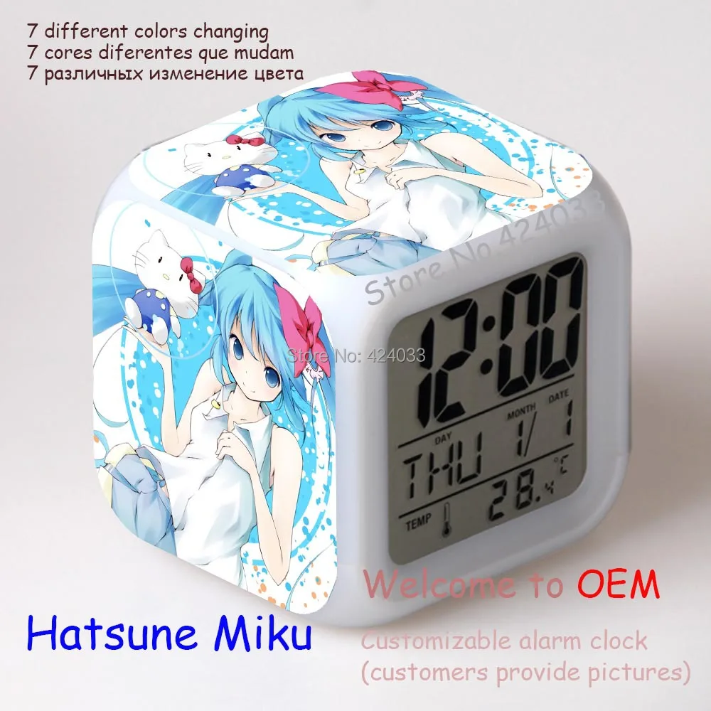 Tsune Miku Hatsune мультяшный будильник светодиодный цветной Ночной светильник