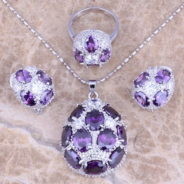 Комплект из кольца и серёг с фианитом 6 / 7 8 9 10 дюймов|silver jewelry set|jewelry setsearring pendant |