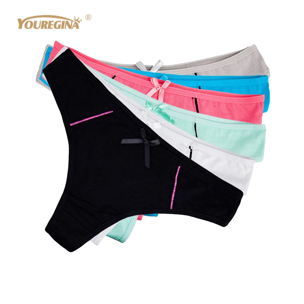 YOUREGINA женский сексуальный Бесшовный Нижнее белье хлопковые трусики G String женские трусы Calcinha Tanga Thong для женщин 6 шт./партия