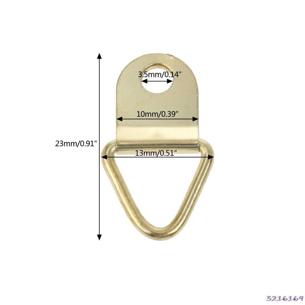 

100PCS Gold Small D-Ring Picture Hanger with Screws Frame Triangle Ring Hangers